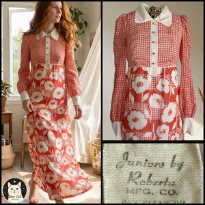Vintage Juniors by Roberta Red Houndstooth & Floral Maxi Dress